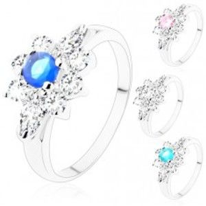 Šperky eshop - Prsteň so strieborným odtieňom, brúsené okrúhle a zrnkové zirkóny V08.01 - Veľkosť: 51 mm, Farba: Modrá