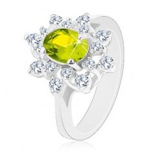 Šperky eshop - Prsteň so strieborným odtieňom, ligotavý zeleno-číry kvet G05.04 - Veľkosť: 61 mm