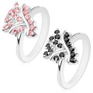 Šperky eshop - Prsteň so zúženými ramenami, hladké pásiky a trblietavé okrúhle zirkóniky AC11.31 - Veľkosť: 51 mm, Farba: Ružová