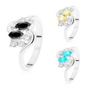 Šperky eshop - Prsteň so zvlnenými ramenami, strieborný odtieň, farebné zrnká a číre zirkóny M10.15 - Veľkosť: 54 mm, Farba: Aqua modrá