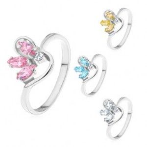 Šperky eshop - Prsteň striebornej farby, polovičný farebný kvet zo zirkónov, zvlnené ramená AB26.31 - Veľkosť: 49 mm, Farba: Číra