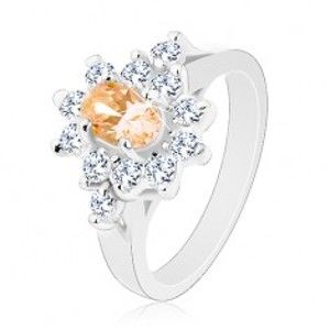Šperky eshop - Prsteň striebornej farby, svetlooranžový ovál s čírym zirkónovým lemom R30.27 - Veľkosť: 56 mm