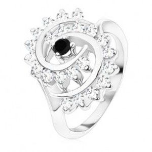Šperky eshop - Prsteň striebornej farby, veľká špriála z čírych zirkónikov s čiernym stredom R48.31 - Veľkosť: 55 mm