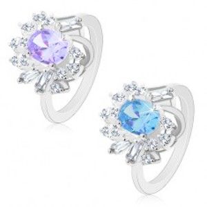 Šperky eshop - Prsteň striebornej farby, veľký oválny zirkón, okrúhle a obdĺžnikové zirkóniky M05.07 - Veľkosť: 57 mm, Farba: Aqua modrá