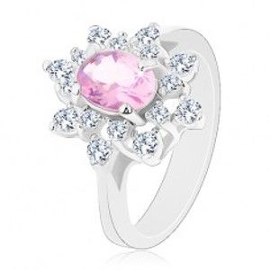 Šperky eshop - Prsteň striebornej farby, žiarivý kvet so zirkónmi, hladké ramená G05.12 - Veľkosť: 54 mm
