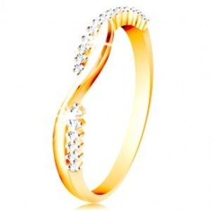 Šperky eshop - Prsteň v 14K zlate - dve úzke prepletené vlnky - hladká a zirkónová GG215.01/07 - Veľkosť: 51 mm