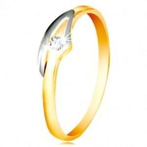Prsteň v 14K zlate so zirkónom čírej farby, dvojfarebné ramená - Veľkosť: 52 mm