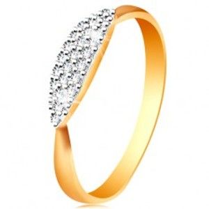 Šperky eshop - Prsteň v kombinovanom 14K zlate - vypuklý ovál so vsadenými čírymi zirkónikmi GG192.24/30 - Veľkosť: 54 mm