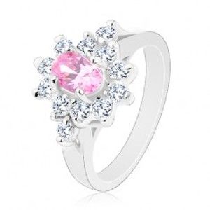 Šperky eshop - Prsteň v striebornej farbe, brúsený ovál v ružovom odtieni s čírym lemom R30.25 - Veľkosť: 54 mm