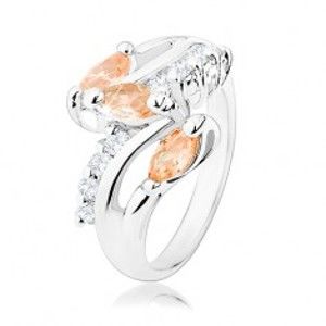 Šperky eshop - Prsteň v striebornom odtieni, číre zirkónové línie, oranžové brúsené zrnká R34.10 - Veľkosť: 55 mm