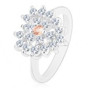 Šperky eshop - Prsteň v striebornom odtieni, číre zirkónové srdce s oranžovým stredom R43.1 - Veľkosť: 55 mm