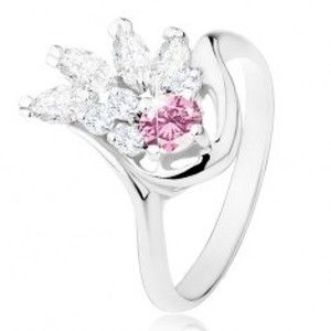 Šperky eshop - Prsteň v striebornom odtieni, číry zirkónový vejár, ružový zirkón R31.11 - Veľkosť: 52 mm