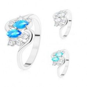 Šperky eshop - Prsteň v striebornom odtieni, dve farebné zrnká a okrúhle zirkóny čírej farby M10.19 - Veľkosť: 49 mm, Farba: Modrá
