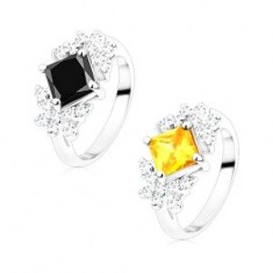 Šperky eshop - Prsteň v striebornom odtieni, farebný zirkónový štvorec, číre motýle S11.21 - Veľkosť: 57 mm, Farba: Žltá
