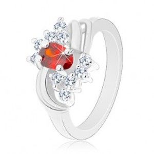 Šperky eshop - Prsteň v striebornom odtieni, oranžový ovál, číre zirkóniky, lesklé oblúky G14.24 - Veľkosť: 55 mm