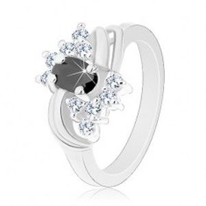 Šperky eshop - Prsteň v striebornom odtieni s hladkými lesklými oblúkmi, čierno-číre zirkóny G14.27 - Veľkosť: 55 mm