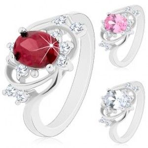 Šperky eshop - Prsteň v striebornom odtieni, úzke oblúky, farebný oválny zirkón R41.30 - Veľkosť: 53 mm, Farba: Ružová