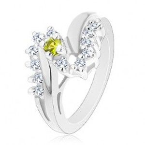 Šperky eshop - Prsteň v striebornom odtieni, zelený okrúhly zirkón, číra zirkónová línia G13.24 - Veľkosť: 51 mm