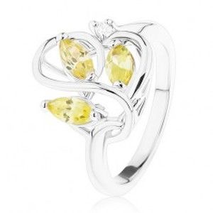 Šperky eshop - Prsteň v striebornom odtieni, zvlnené línie, svetlozelené zirkóny R40.10 - Veľkosť: 51 mm