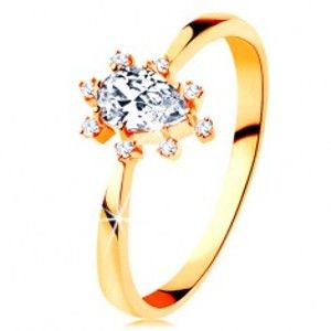 Šperky eshop - Prsteň v žltom 14K zlate - číra zirkónová kvapka, vyčnievajúce zirkóniky GG129.04/129.43/50 - Veľkosť: 53 mm