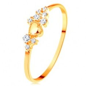 Šperky eshop - Prsteň v žltom 14K zlate - drobné číre zirkóny a lesklé vypuklé srdiečko GG154.50/56 - Veľkosť: 60 mm