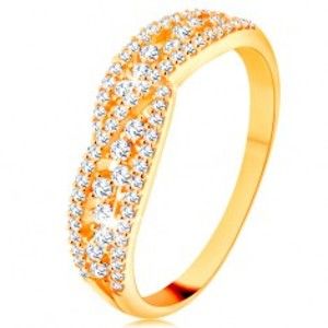 Šperky eshop - Prsteň v žltom 14K zlate - prepletené trblietavé línie zdobené čírymi zirkónmi GG131.02/16/21 - Veľkosť: 59 mm