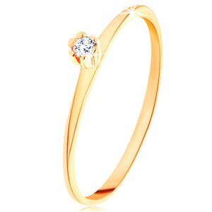 Prsteň v žltom 14K zlate - okrúhly číry diamant, tenké skosené ramená - Veľkosť: 48 mm