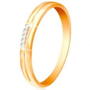 Šperky eshop - Prsteň v žltom zlate 585, ramená s úzkym výrezom, číra zirkónová línia GG58.23/29 - Veľkosť: 51 mm