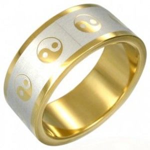 Šperky eshop - Prsteň Yin-Yang zlatej farby D6.19 - Veľkosť: 54 mm