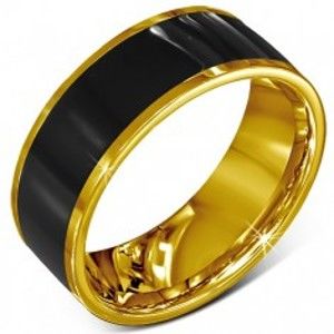 Šperky eshop - Prsteň z chirurgickej ocele - hladká čierna obrúčka, lem zlatej farby J2.12 - Veľkosť: 57 mm
