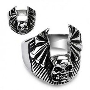 Šperky eshop - Prsteň z chirurgickej ocele - lebka, netopierie krídla J1.2 - Veľkosť: 62 mm