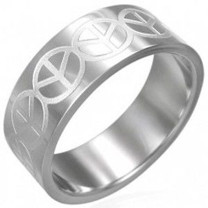 Šperky eshop - Prsteň z chirurgickej ocele - so znakom Peace D10.13 - Veľkosť: 64 mm