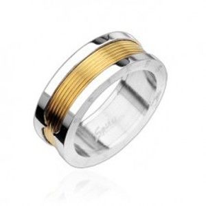 Šperky eshop - Prsteň z chirurgickej ocele - stredový pás v zlatej farbe J4.4 - Veľkosť: 67 mm