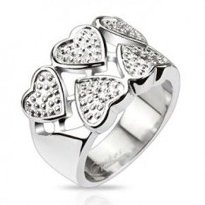 Šperky eshop - Prsteň z chirurgickej ocele - striedavé srdcia striebornej farby s bodkami E9.08 - Veľkosť: 54 mm