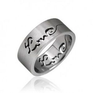 Šperky eshop - Prsteň z chirurgickej ocele - vyrytý nápis LOVE J4.2 - Veľkosť: 55 mm