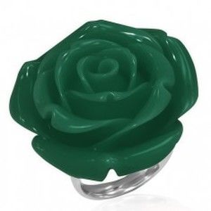 Šperky eshop - Prsteň z chirurgickej ocele - zelená ruža, živica BB2.17 - Veľkosť: 49 mm