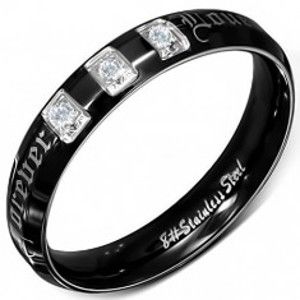 Šperky eshop - Prsteň z chirurgickej ocele, čierny, lesklý, zirkóny, Forever Love  BB4.3 - Veľkosť: 49 mm