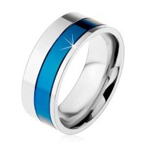 Šperky eshop - Prsteň z chirurgickej ocele, pásy modrej a striebornej farby, 8 mm M09.07 - Veľkosť: 62 mm