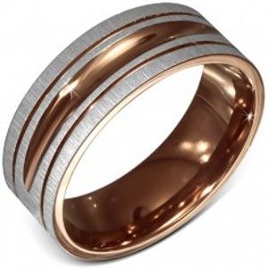 Šperky eshop - Prsteň z chirurgickej ocele, saténový, dvojfarebný, ozdobné ryhovanie BB4.9 - Veľkosť: 65 mm