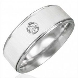 Šperky eshop - Prsteň z chirurgickej ocele so zirkónom - saténový lesk D14.19 - Veľkosť: 58 mm