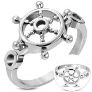 Šperky eshop - Prsteň z chirurgickej ocele striebornej farby, okrúhle lesklé kormidlo H9.08 - Veľkosť: 65 mm