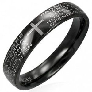 Šperky eshop - Prsteň z čiernej chirurgickej ocele s modlitebným náboženským textom D18.16 - Veľkosť: 55 mm