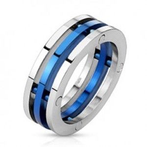Šperky eshop - Prsteň z ocele - dvojfarebné oddelené prstence L3.10 - Veľkosť: 57 mm