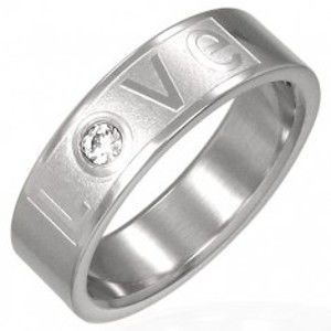 Šperky eshop - Prsteň z ocele - LOVE so zirkónom D14.18 - Veľkosť: 54 mm