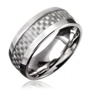 Šperky eshop - Prsteň z ocele - obrúčka, biely karbónový pás C23.4 - Veľkosť: 67 mm