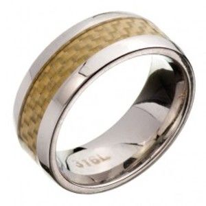 Šperky eshop - Prsteň z ocele - obrúčka, žltý karbónový pás C24.6 - Veľkosť: 59 mm