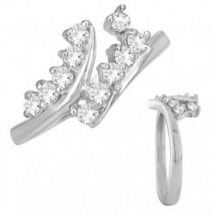 Šperky eshop - Prsteň z ocele - rozvetvené ramená s čírymi zirkónmi E4.10 - Veľkosť: 53 mm