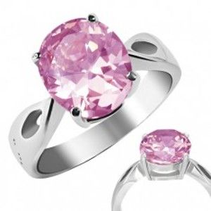 Šperky eshop - Prsteň z ocele - ružový kameň "Október", slzičkové výrezy E6.6 - Veľkosť: 52 mm