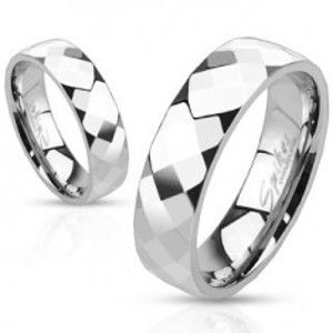 Šperky eshop - Prsteň z ocele - tri rady lesklých zrezaných kosoštvorcov B4.02 - Veľkosť: 70 mm