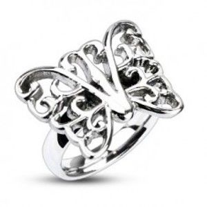 Šperky eshop - Prsteň z ocele - veľký zdobený motýľ F5.11 - Veľkosť: 49 mm
